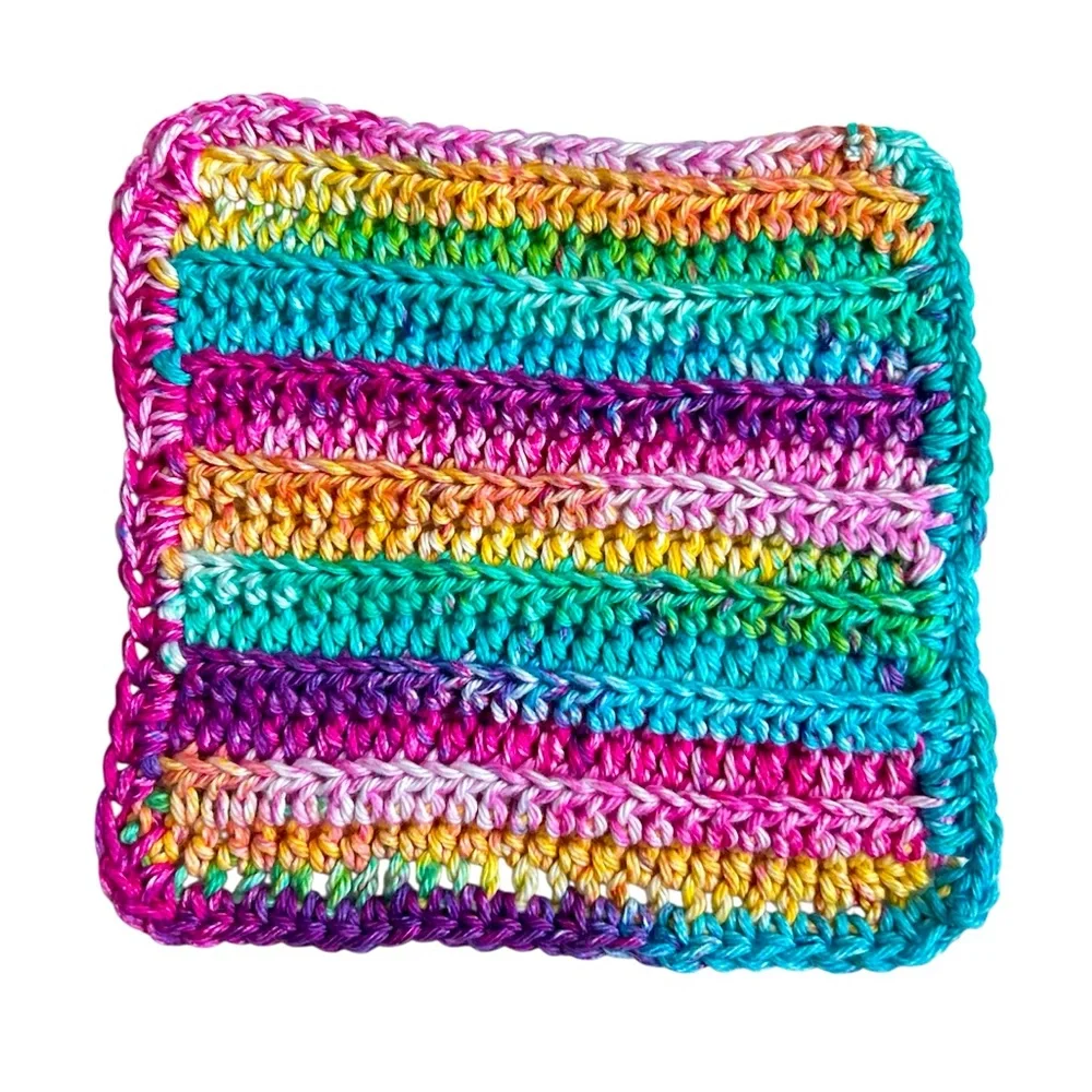 Hand Crafted Colorful Rainbow  All Purpose Wash or Dish Cloths Crochet Cotton